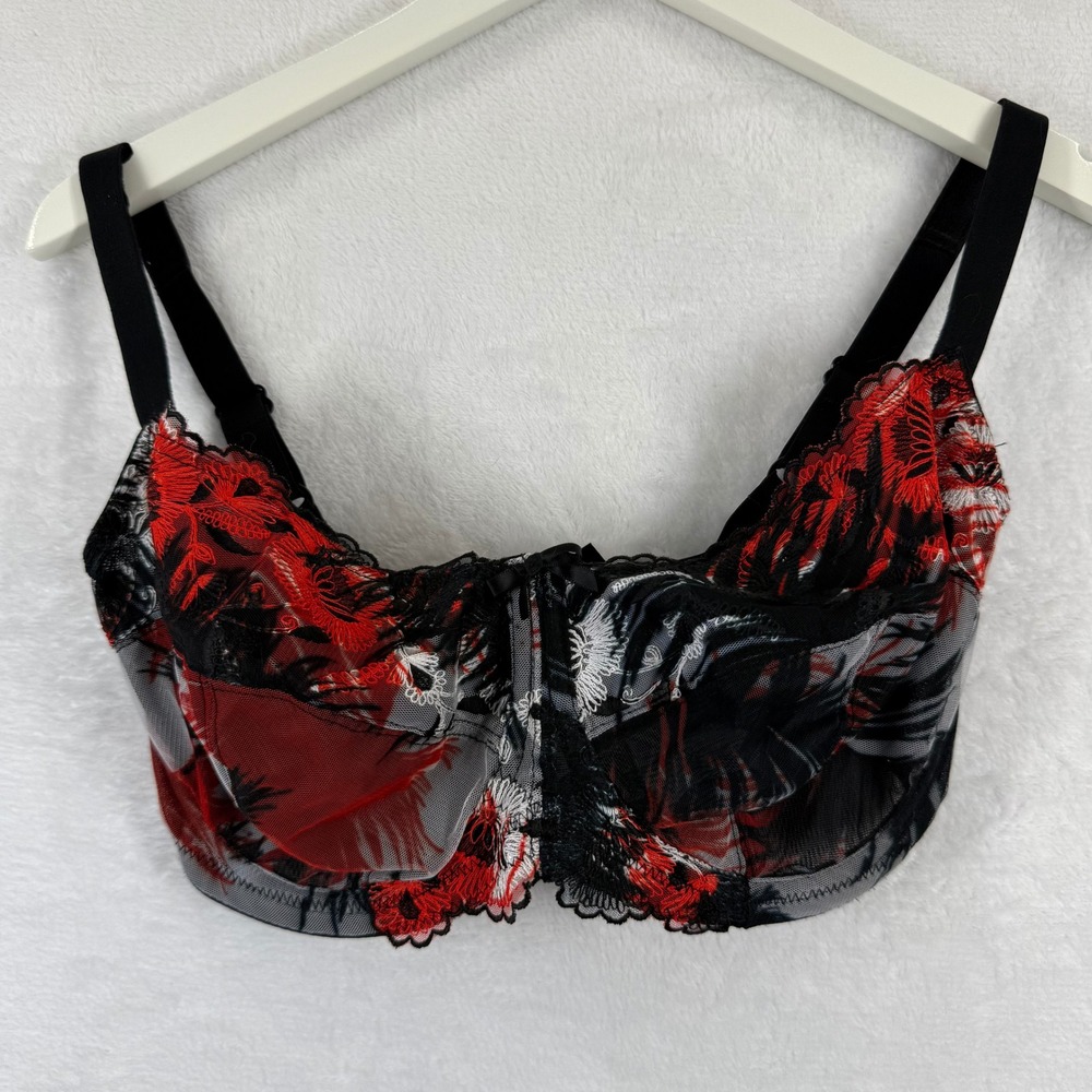 Panache Superbra Paloma 6711 Balconette Bra Black Red Floral‎ Embroidery 30H